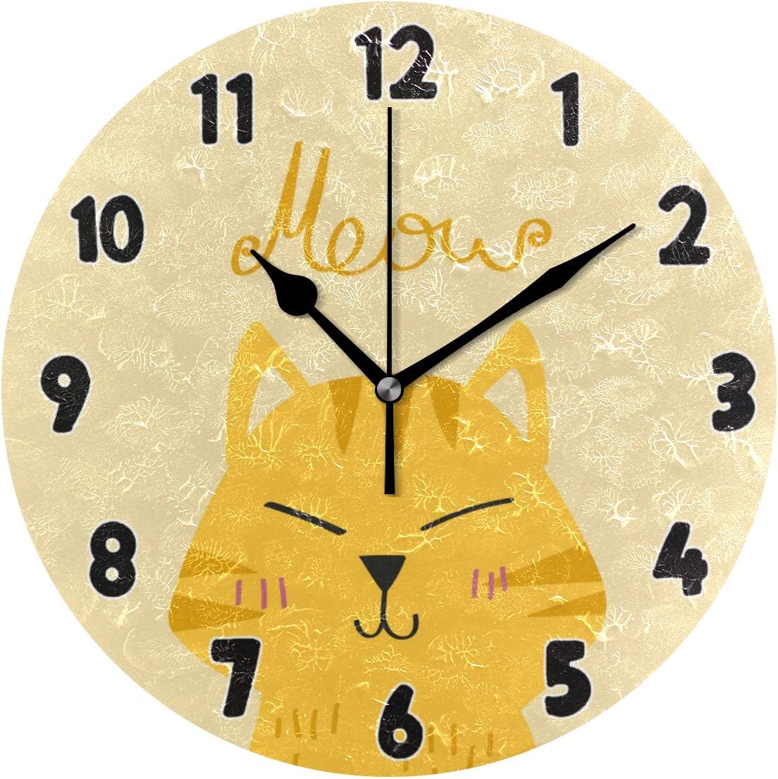 Mr.Brilliant Yellow Cat Round Wall Clock for Bathroom