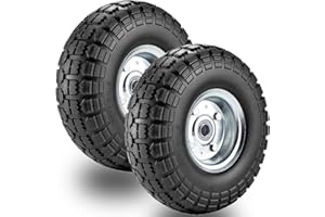 ROOZMAUSY 10-Inch Solid Rubber Tire Wheels Replacement 4.10/3.50-4" Tires and Wheels Flat Free Tire for Hand Truck, Wheelbarrow, Gorilla Carts(2-Pack) (Silver)