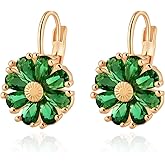 Gold Plated Flower Earrings Birthstone Leverback Earrings Hypoallergenic Vintage Floral Earrings for Women Trendy