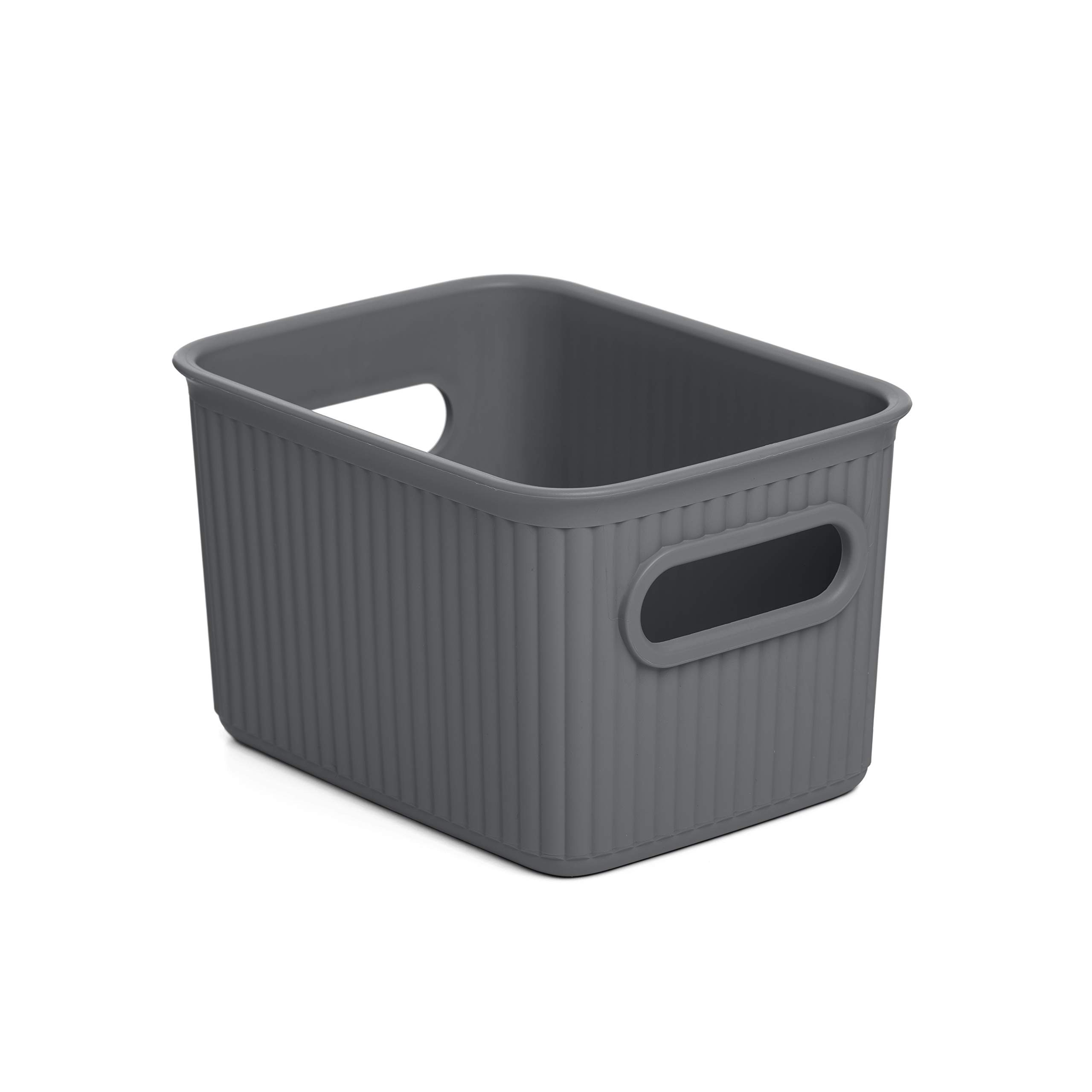 TATAY Plastic Storage Basket Baobab | Set of 4 Organiser Boxes | Integrated Handles | Compact and Versatile Design | BPA-Free Recycled Plastic | 12.5x16.4x10 cm, Grey