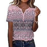 TCOT Women's Tops Dressy Casual Summer Blouses Short Sleeve Button V Neck Spring Tee Shirts
