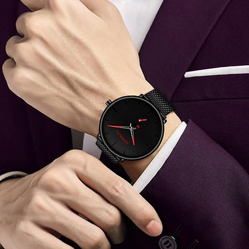 Mens Watches Ultra-Thin Minimalist Waterproof Fashion Wrist Watch for Men  Unisex Dress with Stainless Steel