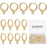 MICROAMOY 60pcs 14K Gold Filled Hoop Huggie Earring Hooks,Hypoallergenic Dangle Tarnish Resistant Gold Lever Back Earring Hooks Earwire for Jewelry Making Supplies (Gold)