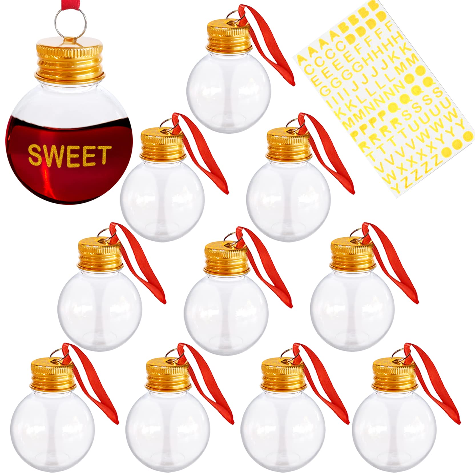 Photo 1 of 10 Pieces Fillable Booze Tree Ornaments, Water Bottle Bulbs Shape Plastic Clear Christmas Ornaments Pendant Ball for Xmas Home Holiday Wedding Party Decor