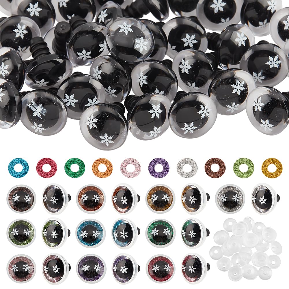 PH PandaHall 10 Colors Safety Eyes for Crochet Animals 40 Sets Snowflake Resin Eyes 16mm Glitter Craft Eyes Stuffed Crochet Eyes with Washers for Teddy Bear Amigurumi Craft Puppet Plush Animal Making