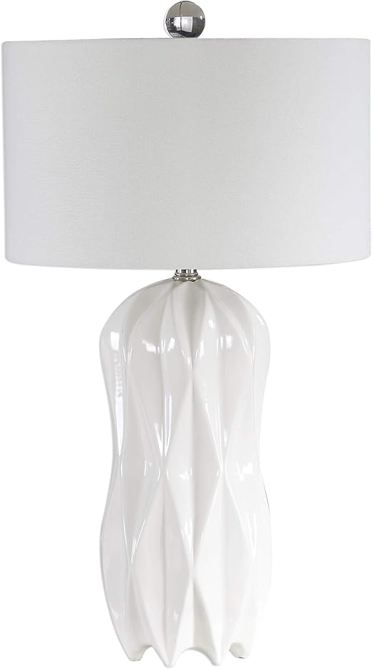 Glossy White Table Lamp Silver Modern Contemporary Nickel Home & Kitchen