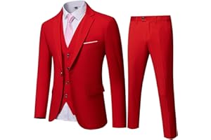 YND Men's Slim Fit 3 Piece Suit, One Button Solid Jacket Vest Pants Set with Tie