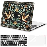 MOSISO Compatible with MacBook Air 13 inch Case 2026 2025 2024-2022 M4 A3240 M3 A3113 M2 A2681, Retro Bird Lace Plastic Hard Shell&Keyboard Cover&Screen Protector for MacBook Air 13.6 inch Case, Black