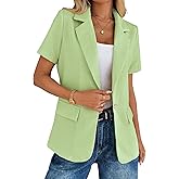 Mina Self 2026 Spring Women's Short Sleeve Blazer Jacket - Stretch Full-Lined One Button Lightweight Casual Work Pockets