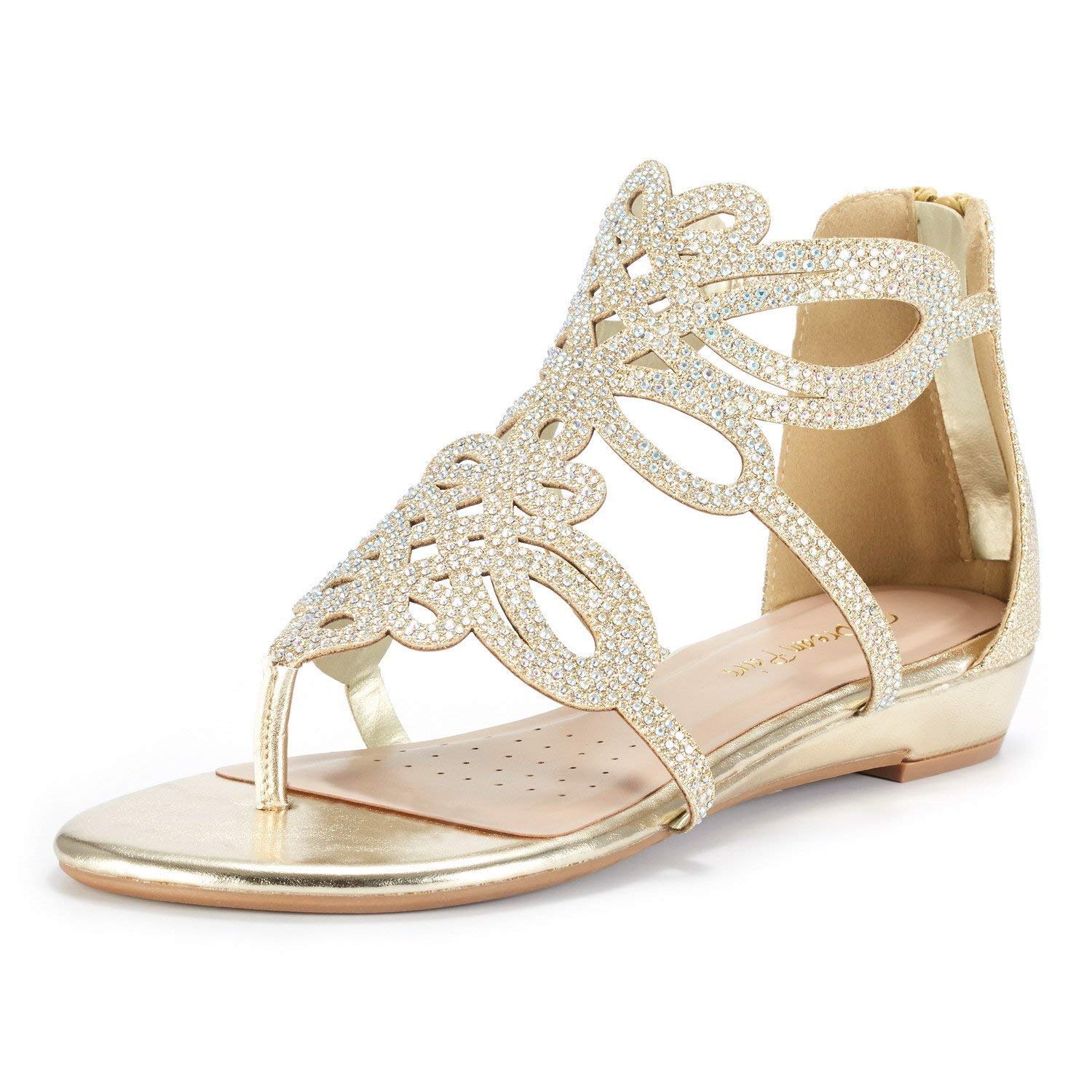 DREAM PAIRS Women's Jewel_02 Gold Rhinestones Design Ankle High Flat Sandals Size 11 M US