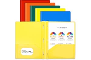 GNL Plastic Folders with Pockets and Prong, Pack of 5, Colored Heavy Duty 2 Pocket File Folders Letter Size, Folders with Prongs for School, Home, and Office