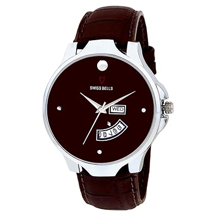 Svviss Bells Original Brown Dial Brown Strap Studded Day and Date Chronograph Wrist Watch for Men - TA-1037