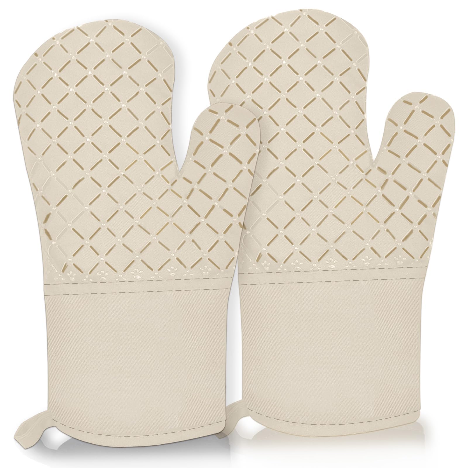 Photo 1 of 2 Pcs Oven Mitts for Kitchen Heat Resistant Oven Gloves, Soft Cotton Lining, Anti-Slip Silicone Stripe Oven Mitts Heat Resistant Oven Mits, Kitchen Mitt Pair Protect Hands, Cooking Baking Gloves Khaki