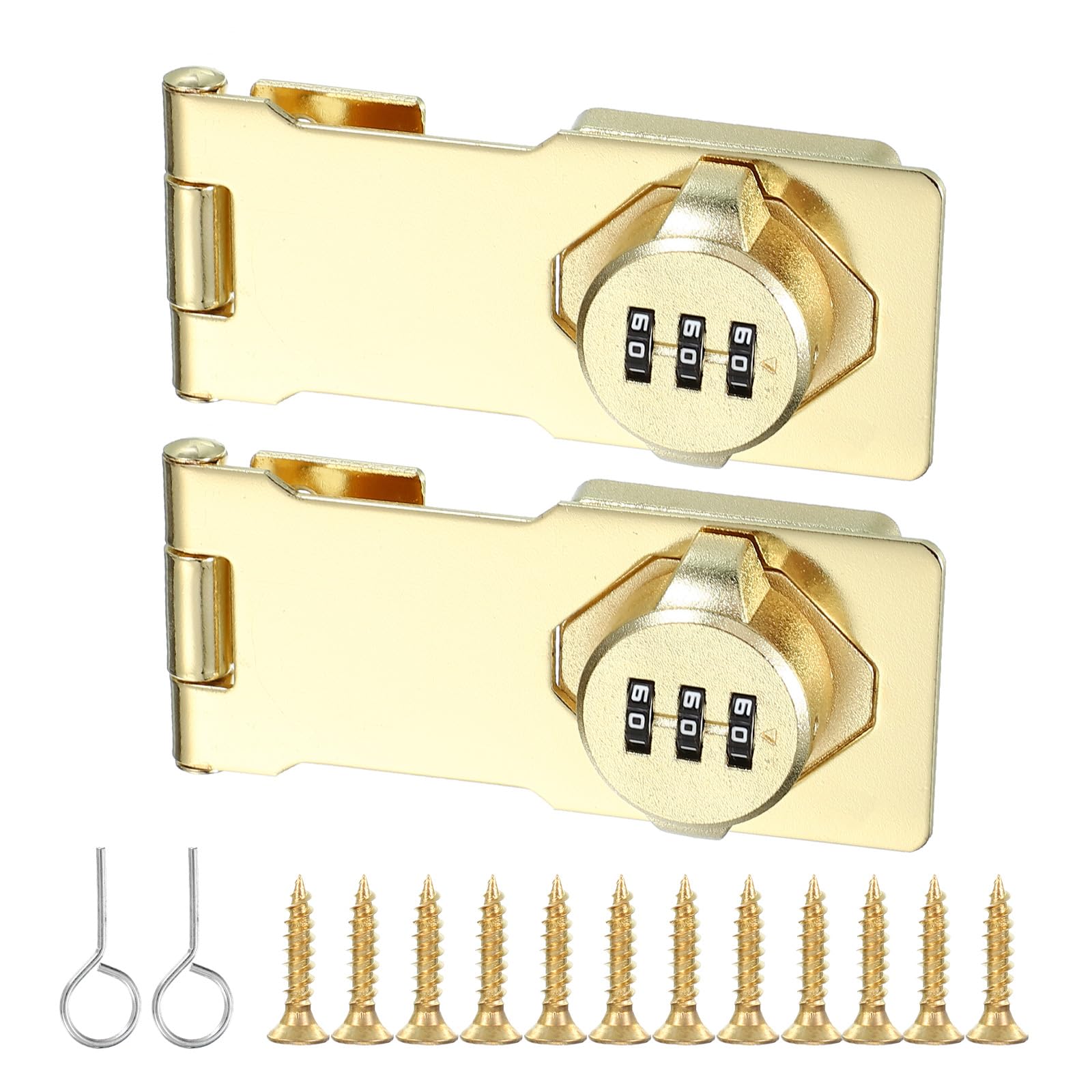 PATIKIL 4.5 Inch Cabinet Password Hasp Lock, 2 Pcs 3-Digit 180 Degree Barn Door Lock Security Combination Latch Lock for Drawers Cabinets Small Doors, Gold
