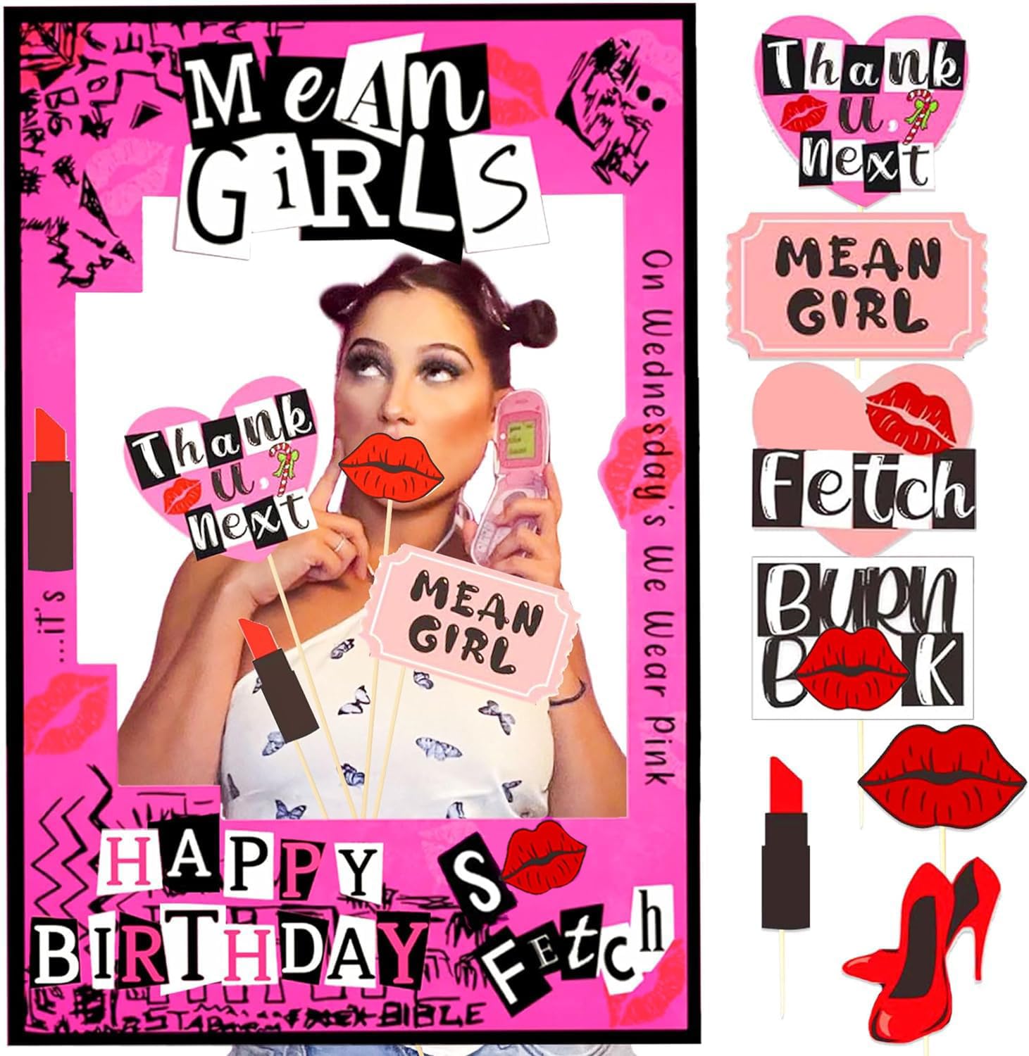 Photo 1 of LaVenty Mean Girls Birthday Party Photo Booth Props Frame Mean Girls Party Decoration Y2k Birthday Party Decorations Hot Pink Girl Birthday Party Supplies