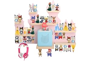 TALADAD for Toniebox 2 and Toniebox 1 Tonie Shelf Wall Mounted Set,Tonies Figures Tonies Storage,Magnetic Wooden Floating Shelves Compatible with Tonie box Player Character for Children Room (pink-castles)