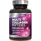 Multi Collagen Supplement 2400 mg - Types I, II, III, V & X Multi Collagen Peptides Pills for Women & Men, Hydrolyzed Collagen Supplements, Hair, Skin, Nail, & Joint Support Supplement, 120 Capsules
