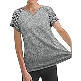 Vldnery Women's Plus Size Tops V-Neck Pleated T- Shirt Summer Casual Athletic Moisture Wicking Loose fit Shirt（2X） Light Gray