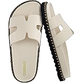CUSHIONAIRE Crisp Women’s Slide Sandal – Faux Leather Cutout Slip-On with Artisan Stitching & Memory Foam, Wide Widths Available