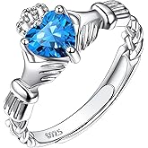 925 Sterling Silver Good Luck Celtic Twisted Knot/Claddagh Heart Birthstone Ring, Thin Delicate Adjustable Promise Engagement Ring Irish Jewelry for Women