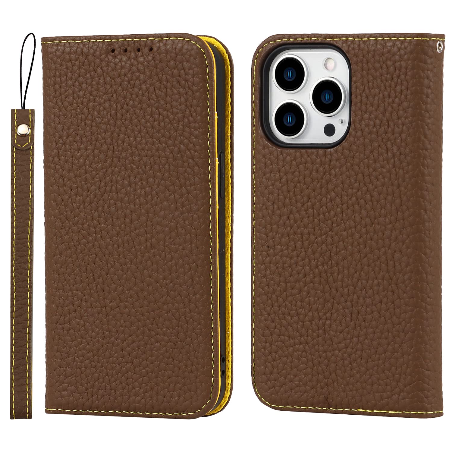 Cavor iPhone 14 Pro Max Case,Flip Genuine Leather Wallet Case,[4 Card Holders][Magnetic Closure][With Lanyard],Protective Phone Cover Case for iPhone 14 Pro Max - Brown