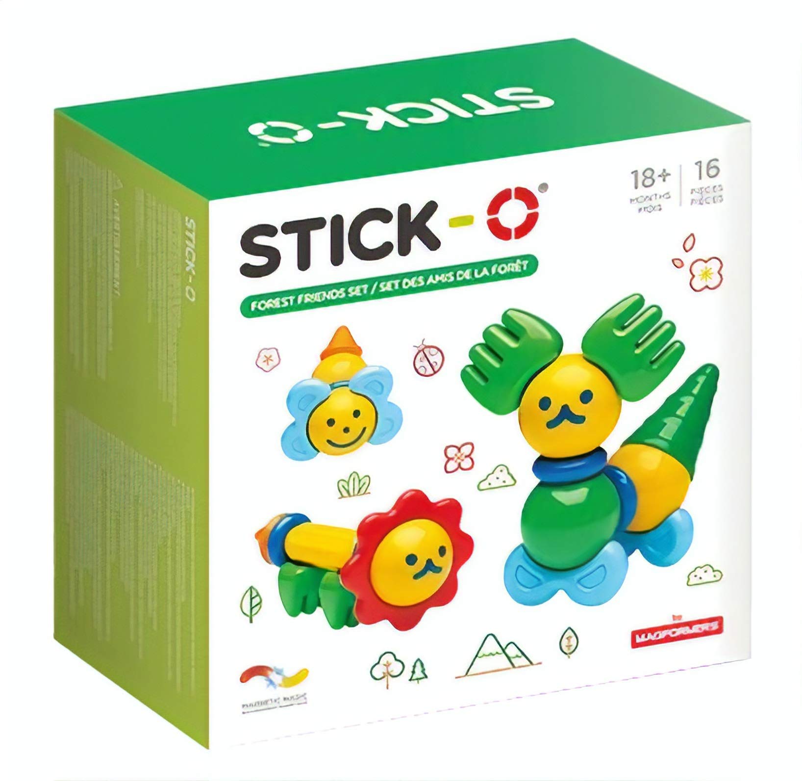 Stick-O Magnetic building blocks for children aged 1 and up, creative construction toy, educational toy with magnet, forest friends set for girls and boys, Montessori toy, 16 pieces set,