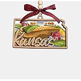 Moonlit93 Kansas State Christmas Wooden Ornament - 2-Layer Laser-Cut Wooden Keepsake - Rustic Holiday Decor & Ideal Travel Gift for Women Men Family & Friends - Kansas Locals Gift