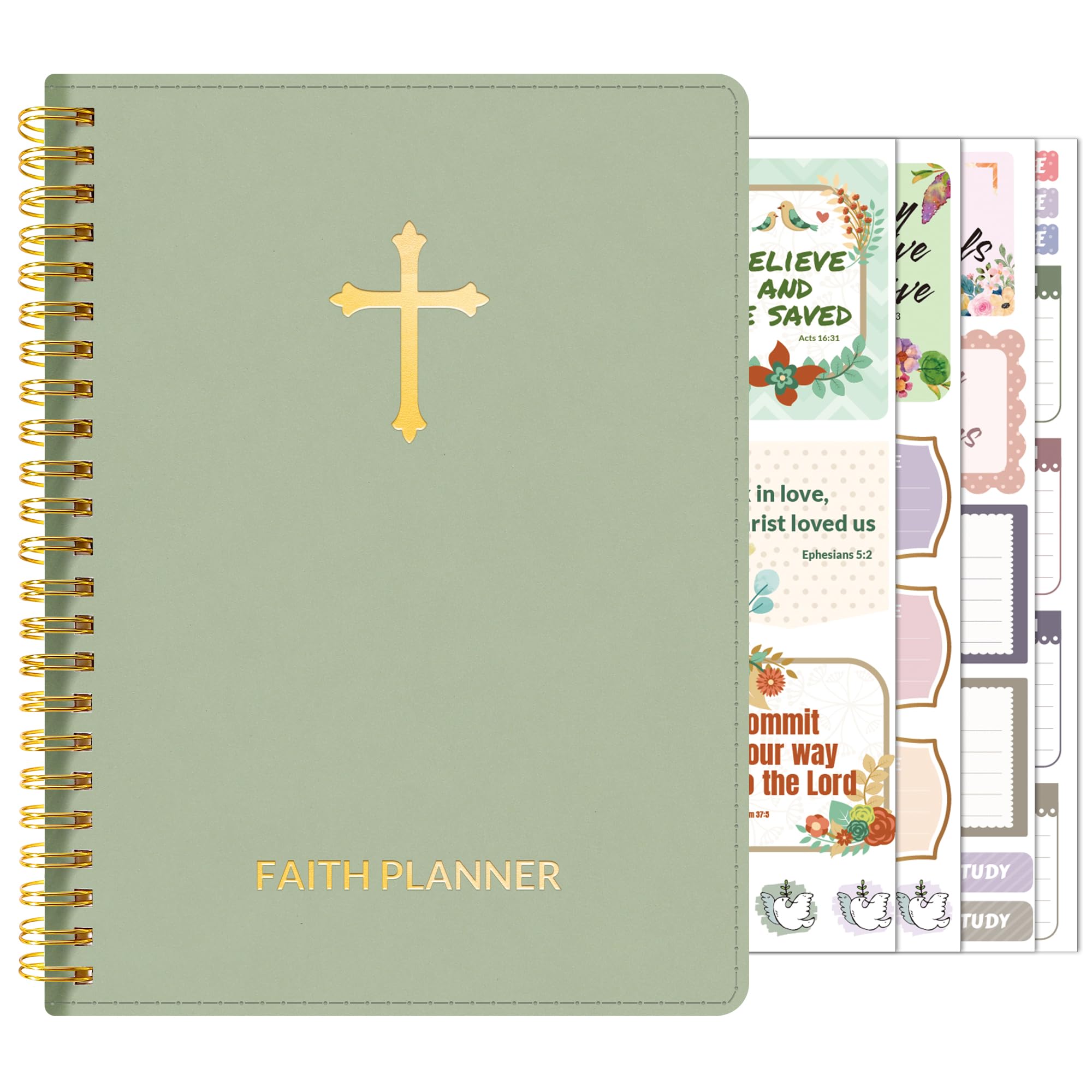 Photo 1 of 2026 Christian Planner - 12 Month Bible Journal and Prayer Planner A5 Spiral Bound, Monthly & Weekly Christian Organizer Gifts for Women Men (Grey Green)