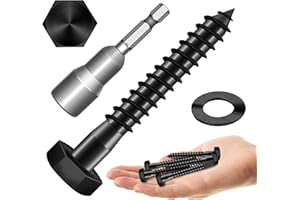 MYWISH (20Sets) 1/4" x 2" Hex Head Lag Bolts, Heavy Duty Lag Screws with Washers, 304 Stainless Steel Bolts 18-8, Lag Screws Wood Screws, Partial Thread Black Oxide, 1/4 Bolt