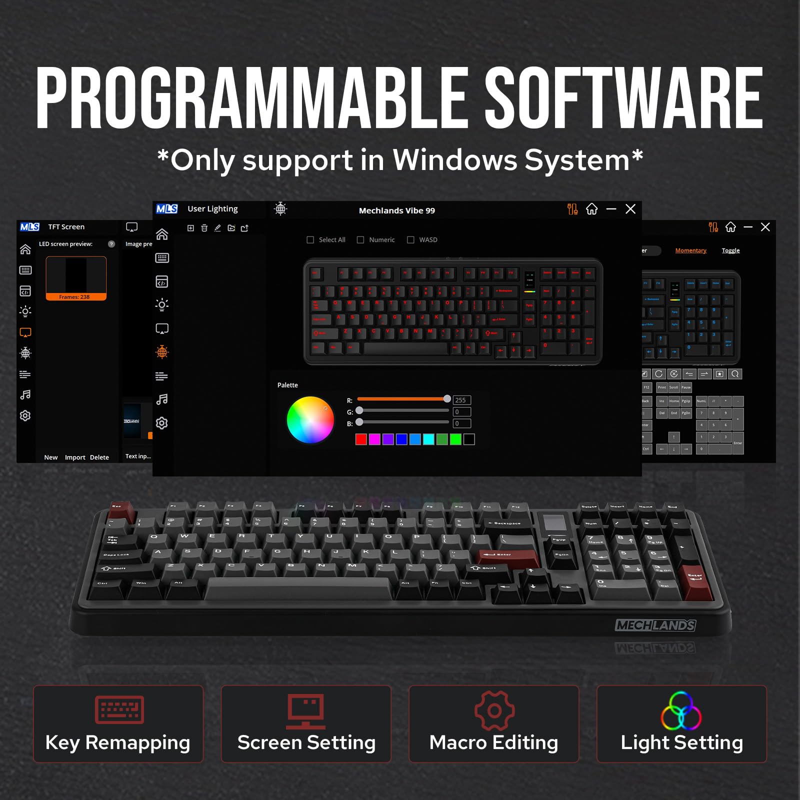 MechLands Vibe99 Wireless Gaming Keyboard with 1.06'' Screen, 96% Hot Swappable Creamy Mechanical Keyboard with Gasket Structure, BT5.0/2.4GHz/USB-C, 5-Layer Padding, RGB, NKRO for Win/Mac (Black)