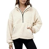 PEHMEA Women's Half Zip Sherpa Fleece Pullover Warm Oversized Sweatshirts Soft Fuzzy Jackets for Fall Winter 2025