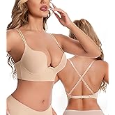 HACI Backless Bra Plunge U Neckline Deep V Push Up Padded Low Cut for Support