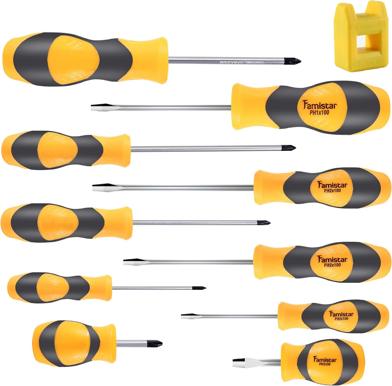 Magnetic Screwdriver Set 10 PCS,Famistar Professional Cushion Grip 5 Phillips and 5 Flat Head Tips Screwdriver for Repair Home Improvement Craft: Home Improvement