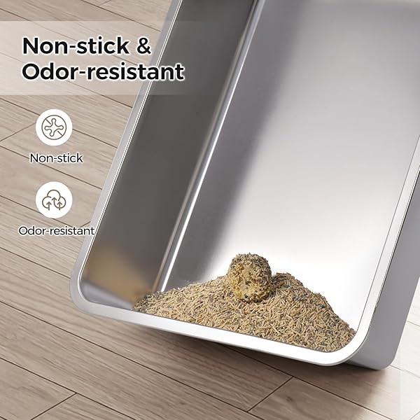 XXXL STAINLESS STEEL LITTER BOX WITH LID,28″ L X 20.5″ W X 16.5″ H EXTRA LARGE CAT LITTER BOX ENCLOSURE FOR LARGE AND MULTI-CATS FAMILIES,NON-STICKY, ANTI-LEAKAGE, EASY TO CLEAN(GRAY)