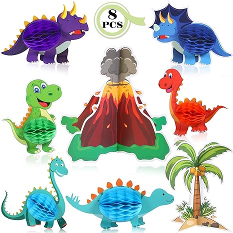 Gejoy 8 Pieces Dinosaur And Volcano Centerpieces Dinosaurs