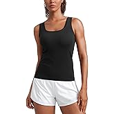 CRZ YOGA Seamless Scoop Neck Tank Low U-Back Breathable Workout Tops for Women Sleeveless Athletic Running Gym Shirts