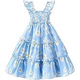 zarmfly Little Girl Twirl Dress Kids Sleeveless Ruffle Tiered Smocked Dresses Girls Summer Outfits Beach Sundress