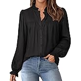 LOOKBOHO Women's Work Blouses Dressy Casual Button Down Long Puff Sleeve Elegant Retro Pleated Office Shirts Tunic Tops