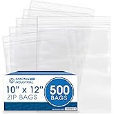 Spartan Industrial - 10” X 12” (500 Count) 2 Mil Clear Reclosable Zip Plastic Poly Bags with Resealable Lock Seal Zipper
