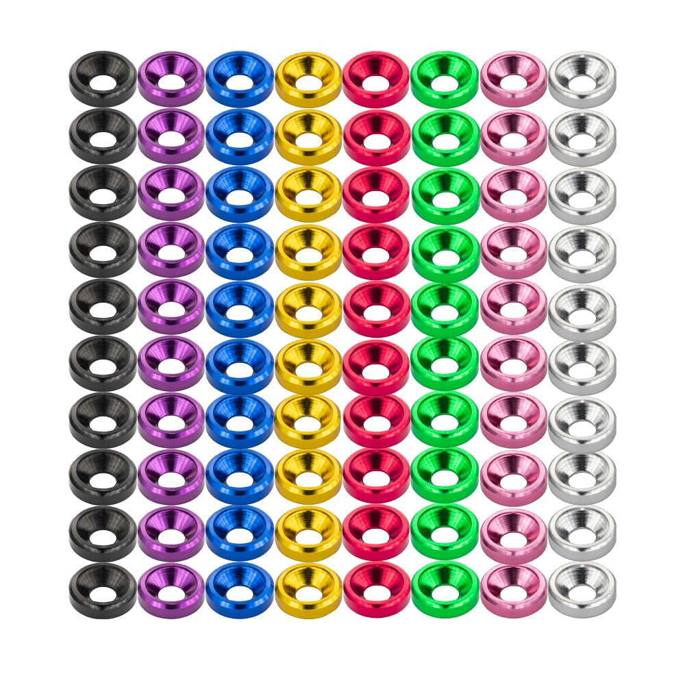 Photo 1 of [80PCS] M3 Finishing Countersunk Washers, Anodized Aluminum Alloy, Head Washers Gaskets Cup Shim for Screw RC/FPV/PC/Drone/Mechanical Accessories Parts, Mixed Color