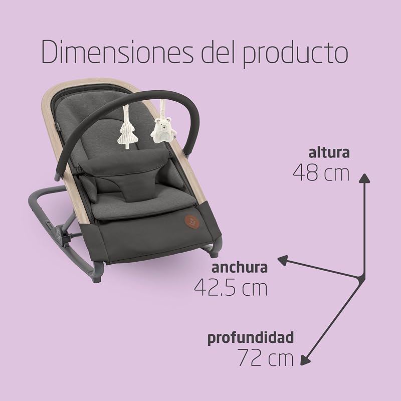 Kori, Hamaca Bebé 2 en 1 con arco de juegos, 0-2 años, máx.15 kg, Balancín bebé, 3 posiciones de reclinación una sola mano, Ligera y compacta, Arnés Easy-in, Eco Care, color Beyond Graphite