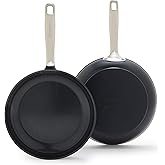 GreenPan Chatham Prime Midnight 8" and 10" Frying Pan Set, Hard Anodized Ceramic Nonstick, PFAS-Free, Dishwasher Safe, Oven Safe, Healthy Cooking Skillet for Eggs and Omelets, Black