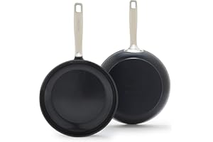 GreenPan Chatham Prime Midnight 8" and 10" Frying Pan Set, Hard Anodized Ceramic Nonstick, PFAS-Free, Dishwasher Safe, Oven Safe, Healthy Cooking Skillet for Eggs and Omelets, Black