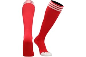 TCK Red Soccer Socks Kids Youth Girls Boys Womens Mens Athletic Sports Tube Socks, Prosport Striped (Scarlet/White, Large)