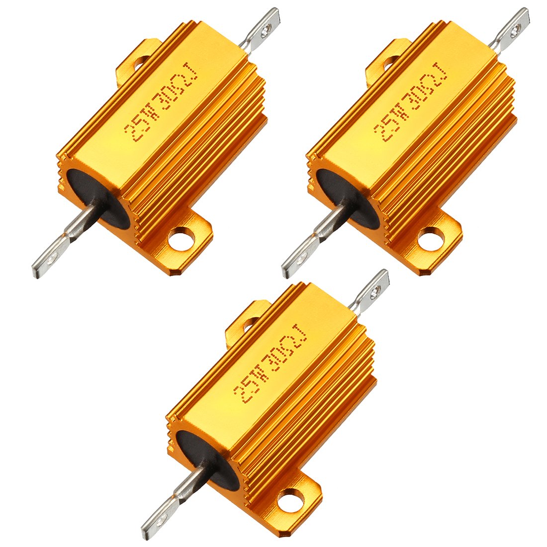 sourcingmap 3pcs 25W 30 Ohm 5% Aluminum Housing Case Resistor, Wirewound Resistors Screw Tap Chassis Mounted, Gold