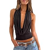 Halter Top for Women Cowl Neck Backless Tank Top Draped Front Sleeveless Ruched Y2k Going Out Crop Top