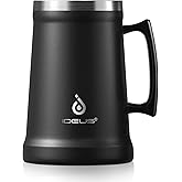 Ideus Insulated Beer Stein, 24/32oz Stainless Steel Double Walled Beer Mug Giant Bar Drinkware Metal Beer Cup with Big Grip Handle (Black, 34oz (1,000ml))