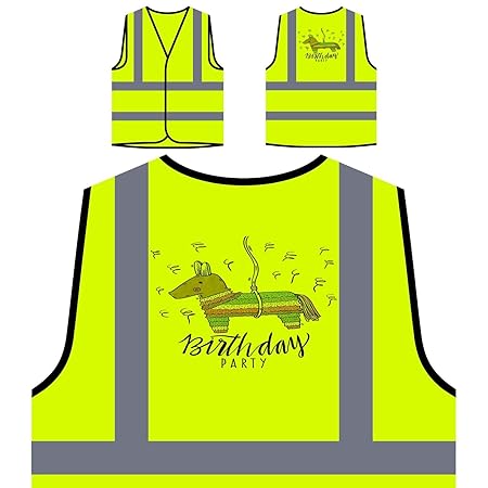Geburtstagsfeier Bunte Pinata Einhorn Personalisierte High Visibility Gelbe Sicherheitsjacke Weste b225v