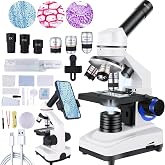Herwicm Microscope,40X-2000X Microscope with Phone Adapter &amp; Slides Set,Suitable for Students School Lab and Home Education (Monocular Microscope)