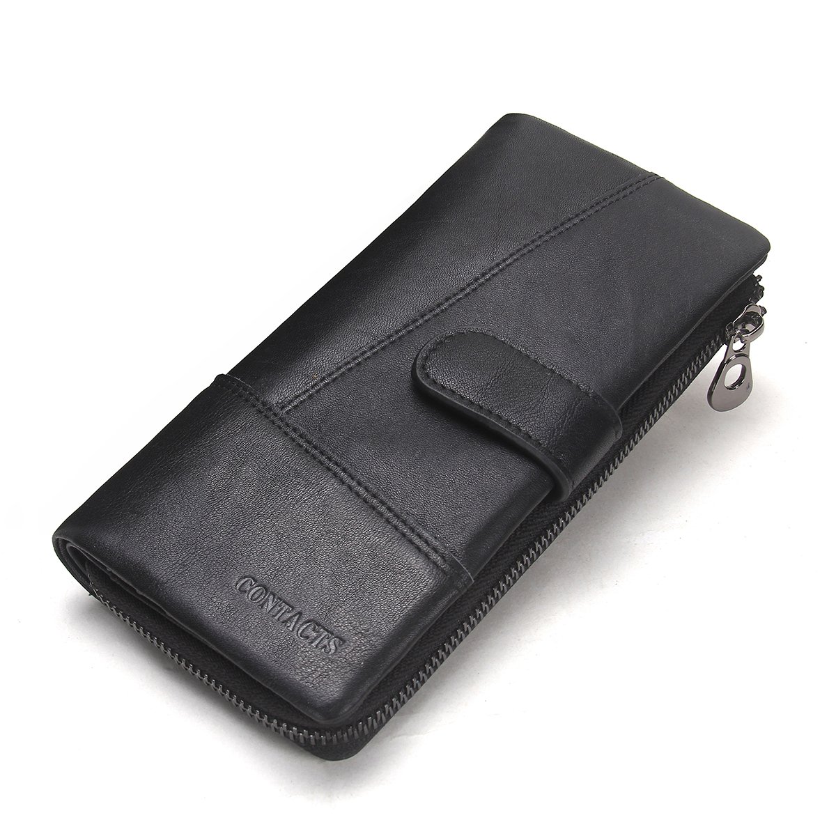 CONTACTS Genuine Leather Wallet,Mens Secretary Long Clutch,Zipper Wallet Purse with 12 Card Slots (Black) — image 1
